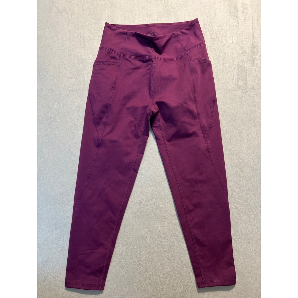 Freely Womens High Waisted 7/8 Leggings Purple Pocket Athletic Tights L